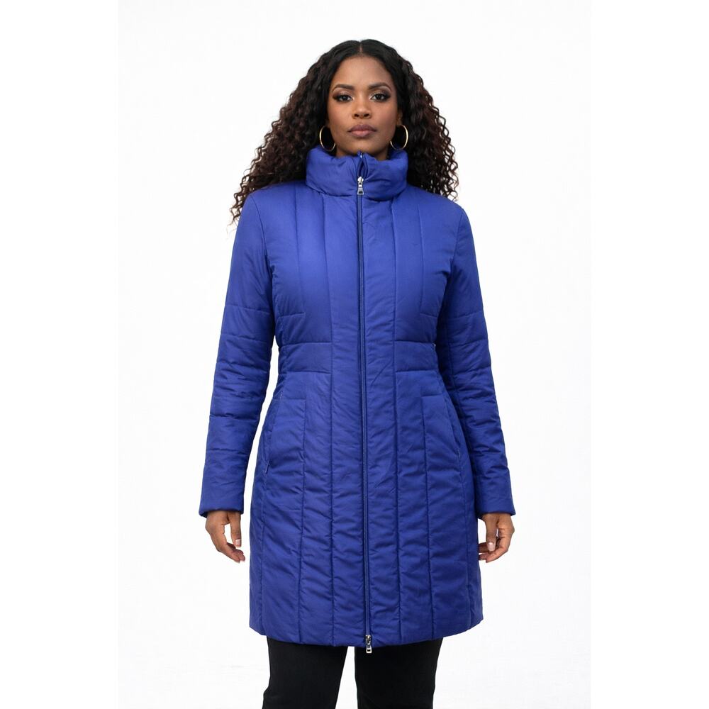 GUESS Blue Long Puffer Coat Womens M Down Feather Quilted Winter Jacket